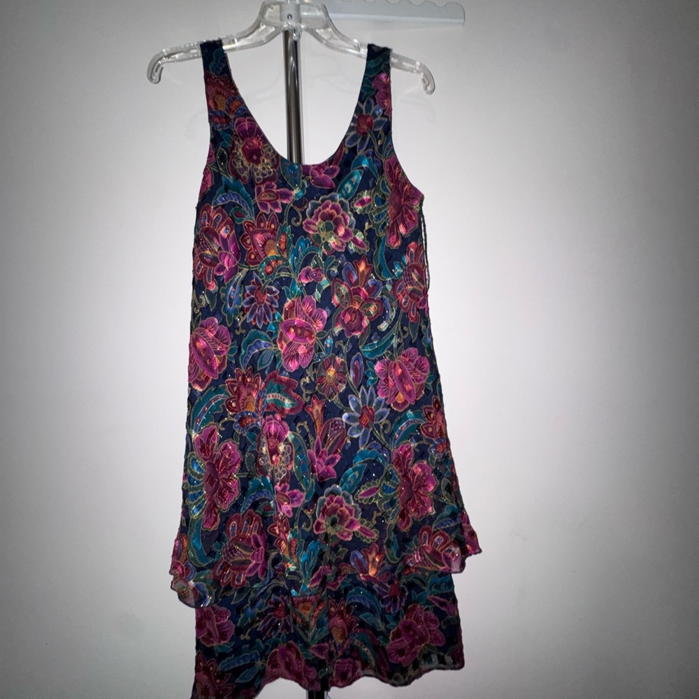 Floral Tiered Sleeveless Dress - Pink & Teal Floral and Plaid
